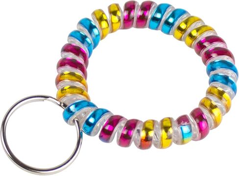 Lucky Line 2" Spiral Wrist Coil with Steel Key Ring, Flexible Wrist Band Key Chain Bracelet, Stretches To 12", Neon Pink, 5 Pack (4106605) in Saudi Arabia