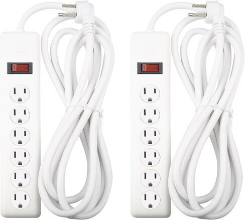 BN-LINK 6-Outlet Power Strip Surge Protector 2-Pack، سلك تمديد بطول 10 أقدام، 600 جول، أغطية أمان ملتوية للإغلاق، قابس مسطح 90 درجة، حماية من الحمل الزائد، أبيض in Kuwait