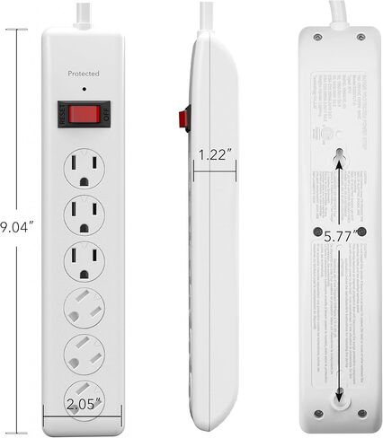 BN-LINK 6-Outlet Power Strip Surge Protector 2-Pack، سلك تمديد بطول 10 أقدام، 600 جول، أغطية أمان ملتوية للإغلاق، قابس مسطح 90 درجة، حماية من الحمل الزائد، أبيض in Kuwait