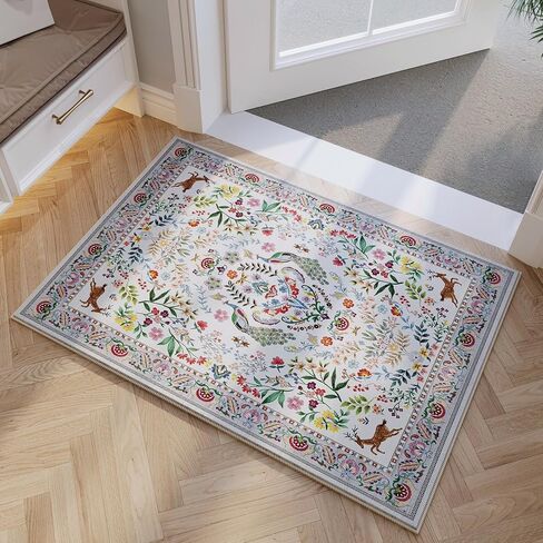 Runner Rug Washable Kitchen 2'6''x8' Rug for Entryway Indoor Floral Non-Slip Soft Carpet Runner for Hallways, Kitchen, Laundry, Bedroom, Bathroom (Vibrant Black) in Saudi Arabia