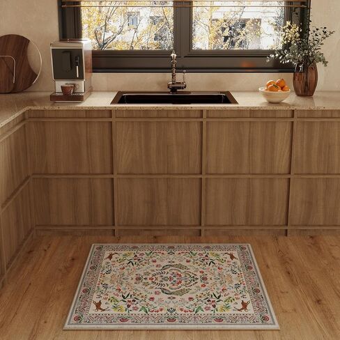 Runner Rug Washable Kitchen 2'6''x8' Rug for Entryway Indoor Floral Non-Slip Soft Carpet Runner for Hallways, Kitchen, Laundry, Bedroom, Bathroom (Vibrant Black) in Saudi Arabia