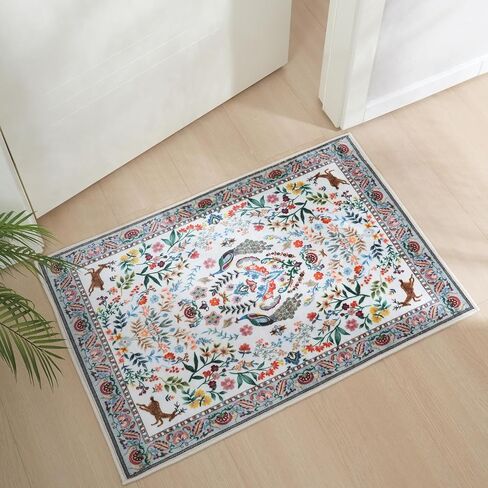 Runner Rug Washable Kitchen 2'6''x8' Rug for Entryway Indoor Floral Non-Slip Soft Carpet Runner for Hallways, Kitchen, Laundry, Bedroom, Bathroom (Vibrant Black) in Saudi Arabia