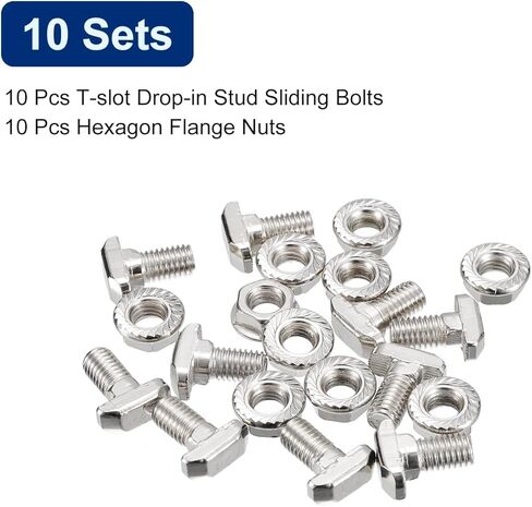 uxcell M8x30mm T فتحة مسمار منسدل ومجموعة M8 سداسية شفة صامولة، 10 مجموعات مطرقة رأس T-Bolt T شكل مسمار منزلق لـ 40 سلسلة من الألومنيوم in Kuwait