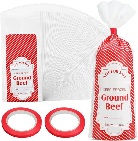 Cholemy 1 lb Red Plaid Ground Beef Freezer Bags Polyethylene Sausage Meat Bags for Freezer Storage Dry Age Bags for Meat with Bag Sealing Tapes Your Ground Meat Packaging System(1000 Pcs) in Saudi Arabia