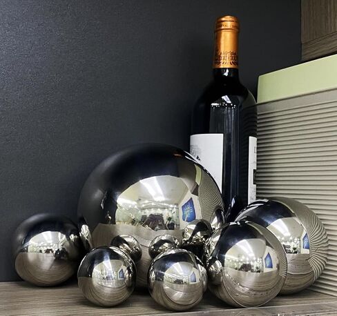 مجموعة كرات زخرفية لامعة، كرات زخرفية من الفولاذ المقاوم للصدأ، منحوتة كروية لديكور رفوف الخزانة المركزية (فضية-6 قطع) in Kuwait