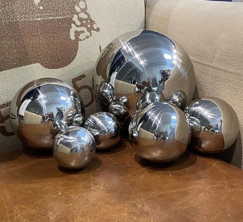مجموعة كرات زخرفية لامعة، كرات زخرفية من الفولاذ المقاوم للصدأ، منحوتة كروية لديكور رفوف الخزانة المركزية (فضية-6 قطع) in Kuwait