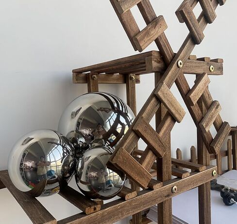 مجموعة كرات زخرفية لامعة، كرات زخرفية من الفولاذ المقاوم للصدأ، منحوتة كروية لديكور رفوف الخزانة المركزية (فضية-6 قطع) in Kuwait