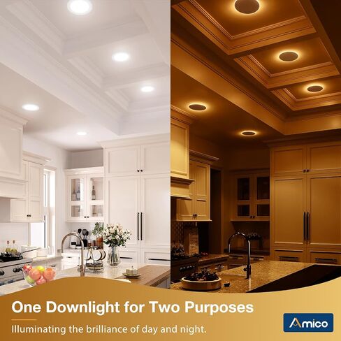 Amico 24 Pack 6 Inch 5CCT LED Recessed Ceiling Light with Night Light, 2700K/3000K/3500K/4000K/5000K Selectable Ultra-Thin Recessed Lighting, 12W=110W, 1100LM, Dimmable Canless Wafer Downlight ETL&FCC in Saudi Arabia