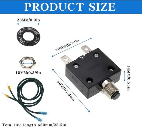 2pcs 20 Amps 125/250VAC Thermal Circuit Breaker,32VDC Quick Connect Terminals Manual Reset Fuse Teste Overload Protector Switch,Low Voltage Protection with Dust Cover and 12AWG Wires in Kuwait