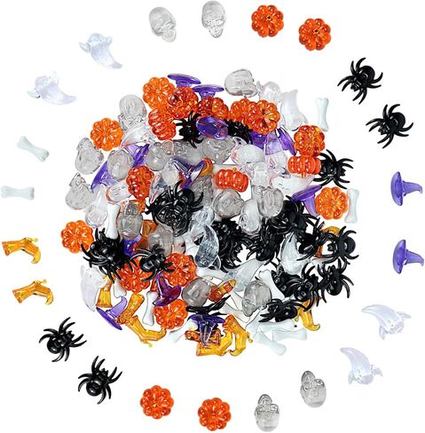 150 Pcs Mini Acrylic Halloween Vase Filler, 7 Style Fall Halloween Vase Filler Bin Filler Pumpkin Hat Skull Head Witch Boots Ghost Spider Fake Bones for Harvest Halloween Party Supply (Multicolor A) in Saudi Arabia
