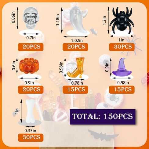 150 Pcs Mini Acrylic Halloween Vase Filler, 7 Style Fall Halloween Vase Filler Bin Filler Pumpkin Hat Skull Head Witch Boots Ghost Spider Fake Bones for Harvest Halloween Party Supply (Multicolor A) in Saudi Arabia