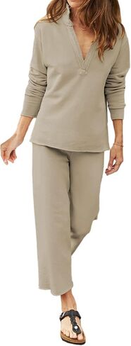 Feager Womens Slouchy Sets Two 2 Piece Lounge Wear 2024 Trendy Fashion Cute Clothes Trendy Cozy Travel Outfit in Saudi Arabia