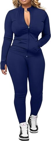 UOUA Two Piece Outfits Women Tracksuit Sets Long Sleeve Zip Up Jacket & Leggings for Gym Workout Set in Saudi Arabia