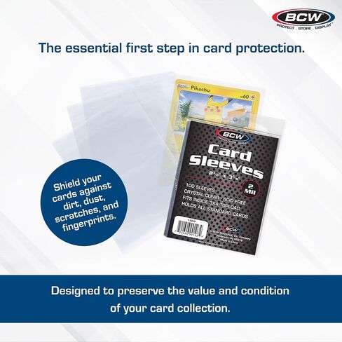 أكمام بطاقات قياسية من BCW - 2-5/8 بوصة × 3-5/8 بوصة - 100 عبوة | كريستال شفاف خالي من الأحماض، محمل علوي | أكمام بطاقات التداول للبيسبول، وكرة السلة، وكرة القدم، والهوكي، والبوكيمون، وMTG، إلخ in Saudi Arabia