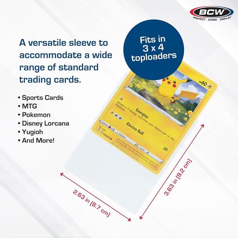 أكمام بطاقات قياسية من BCW - 2-5/8 بوصة × 3-5/8 بوصة - 100 عبوة | كريستال شفاف خالي من الأحماض، محمل علوي | أكمام بطاقات التداول للبيسبول، وكرة السلة، وكرة القدم، والهوكي، والبوكيمون، وMTG، إلخ in Saudi Arabia