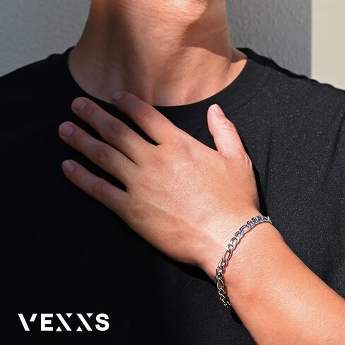 سوار VEXXS فيجارو، سوار كوبي مطلي بالذهب الحقيقي عيار 18 قيراط للرجال، متين لا يبهت اللون، سوار سلسلة فيجارو 6 مم 9 مم للرجال سوار ذهبي عصري عصري in Kuwait