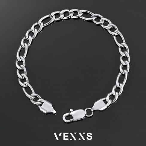 سوار VEXXS فيجارو، سوار كوبي مطلي بالذهب الحقيقي عيار 18 قيراط للرجال، متين لا يبهت اللون، سوار سلسلة فيجارو 6 مم 9 مم للرجال سوار ذهبي عصري عصري in Kuwait
