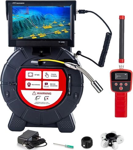 Sewer Camera with Locator,9inch 1080P HD Screen,Sewer Inspection Camera with 512Hz Transmitter and Receiver,16GB DVR Drain Snake Camera Self-Leveling (512hz-Self-leveling-Receiver, 40M/131ft) in Saudi Arabia