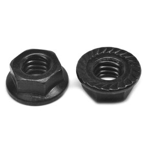1/4"-20 صامولة شفة مسننة، فولاذ، لمسة نهائية من الزنك الأسود بواسطة Metal Spacers Online (10 عبوات)