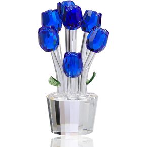 K9 Crystal Blue Rose Flower Bouquet Collectible Gifts for Women Wife for Valentine's Day, Glass Floral Figurine Decoration Gifts for Friends on Birthday Christmas