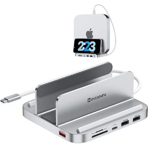 Minisopuru Upgrade Mac Mini Hub - Support M.2 NVMe/SATA SSD, 10Gbps USB C/A, Mac Mini Dock with M.2 NVMe SSD Enclosure, Mac Mini Accessories Mac Mini Stand for Mac Mini M2/M2 Pro/M1(2018 & Later)