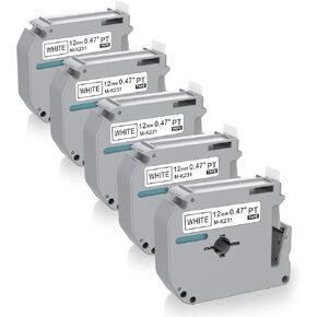 4 x Label Maker Tape Replacement for Brother P Touch M Tape M-K231 M-K231s MK231 MK-231 M231 12mm 0.47 White, Compatible with Brother P Touch PT-M95,PT-90,PT-70,PT-65,PT-85 Label Maker Refills,26.2 Ft
