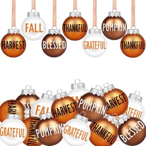 12Pcs Thanksgiving Balls Ornaments for Home Tree- Thanksgiving Indoor Decorations- 2.36" Orange White Brown Thannkful Baubles Hanging Ornaments for Fall Thanksgiving Party Farmhouse Home Hanging Decor