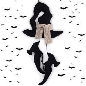 2 Pcs 12 Inch Vintage Halloween Witch Wall Decor Primitive Hanging Witch Shoes Hat Set Halloween Door Sign for Farmhouse Front Door Porch Decor