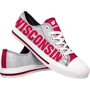 FOCO Wisconsin Badgers NCAA Womens Glitter Low Top Canvas Shoes - 9