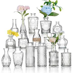 Glass Bud Vases Bulk Set of 36, Small Flower Vases for Wedding Centerpiece Table Decorations, Vintage Clear Mini Vases for Party or Home Decor