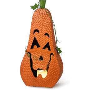 Glitzhome Halloween Jack-O'-Lantern Pumpkin with LED Pillar Porch Decor for Fall Party Indoor Outdoor, 24" H, Orange
