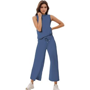 MZROCR Two Piece Sets for Women Summer Sleeveless Lounge Sets for Women Casual Travel Outfits Wide Leg Tracksuits