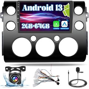 8-Core 4+64G Android 13 Car Stereo Upgrade Radio for Toyota FJ Cruiser 2006-2022, 9'' HD Touch Screen with Wireless CarPlay & Android Auto, AHD Backup Camera, Mirror Link, GPS Navigation