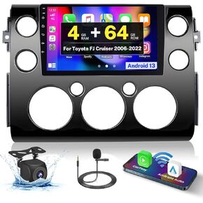 8-Core 4+64G Android 13 Car Stereo Upgrade Radio for Toyota FJ Cruiser 2006-2022, 9'' HD Touch Screen with Wireless CarPlay & Android Auto, AHD Backup Camera, Mirror Link, GPS Navigation