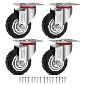 GBL Swivel Casters, 4 PCS - 75mm, Up to 200kg - Heavy Duty Stainless Steel Silent Swivel Casters with Rubber Cover - for Furniture, Trolleys, Multi-Surface
