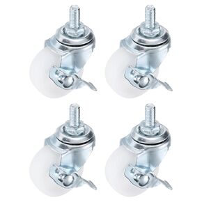 PATIKIL 1.5 Inch Threaded Stem Casters Wheels with Brake, 4 Pack Locking Swivel Wheels Wire Shelf Caster Wheels 110Lbs Load Capacity for Furniture Shelving Rolling Cart, White