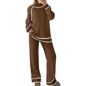 ZESICA Women's Two Piece Outfits Sweater Sets Long Sleeve Turtleneck Pullover Tops Wide Leg Pants Lounge Sets