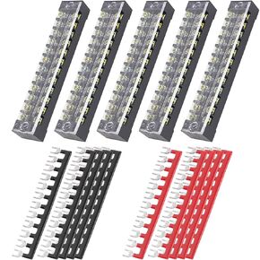 BlueStars 5 Packs 12 Positions Terminal Strip Blocks 600V 15A with Cover and 10 Packs 400V 15A 12 Positions Pre-Insulated Terminals Barrier Strip Used for Home Electrical Project