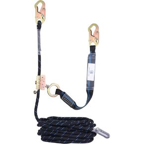 50FT Vertical Lifeline Assembly with Alloy Steel Anti-Panic Rope Grab Snap Hook Shock Absorb Lanyard, Fall Protection Rope Safety Climbing Equipment Roofing Safety Kit, CE ANSI OSHA Rated
