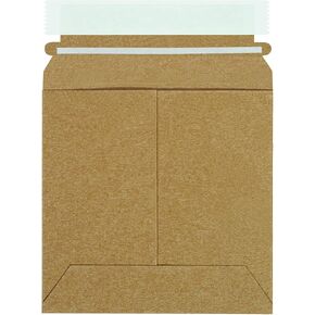 Ship Now Supply 6 x 6" Stayflats Brand Rigid Flat Mailers, Kraft (Pack of 200) Photo Document Mailers, Peel & Seal Closure, Tear Strip Easy Opening.