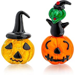 H&D HYALINE & DORA Miniature Blown Glass Pumpkin Halloween Ghost Figurine Set Decor for Carnival Party,Haunted House,Mantel Home
