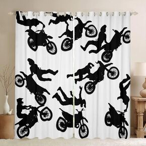 Dirt Bike Curtains Bedroom Living Room Kids Extreme Sports Blackout Curtainsative Cool Racing Motocross Rider Darkening Dreapes Motorcycle Silhouette Window Treatments (2 Panels, 42 x 84 Inch)