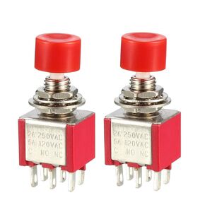 uxcell 6mm Mounting Hole Red Momentary Push Button Switch DPDT 2NO-2NC 2pcs