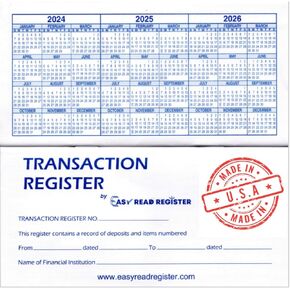 24 Check Registers 24/25/26 Calendars for Personal Checkbook - Checkbook Ledger Transaction Registers Log for Personal or Business Bank Checking Account, Saving Account