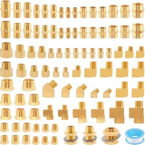 مجموعة متنوعة من تركيبات الأنابيب النحاسية 92 قطعة محول NPT، حلمة سداسية، جلبة مخفض، وصلة سداسية، 90 درجة و45 درجة كوع شارع بارستوك، تي شيرت الشارع، مجموعات تركيبات الرأس السائبة in Kuwait
