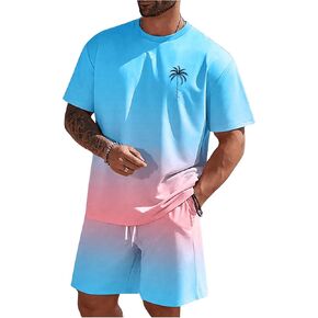 SOLY HUX Men's Summer Short Set Short Sleeve Tee Shirt and Shorts 2 Piece Sets Beach Vacation Outfits