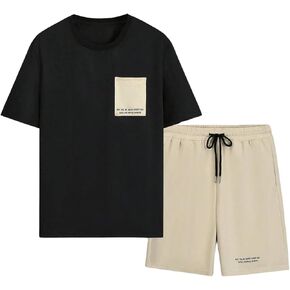 WDIRARA Men's 2 Piece Outfits Letter Graphic Print Short Sleeve Tee and Drawstring Waist Track Shorts Set
