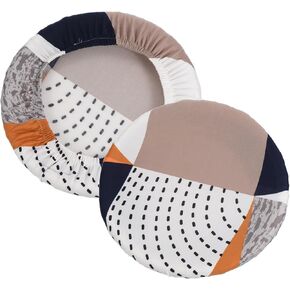 PATIKIL 9.5" Round Bar Stool Cover, 2 Pack Washable Elastic Stool Cushion Cover for Diameter 12"-18" Chair, Black White Orange