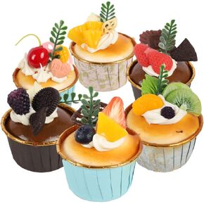 Fake Cupcakes Decor - 6 Pcs Realistic Artificial Simulation Cake Fridge Magnet Assorted Faux Fake Food Model for Home Kitchen Staging Party Dessert Photography Props Home Decoration Display Cake Set