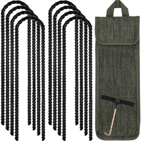 RIY Trampoline Stakes Anchors High Wind 12'' Ground Anchor Heavy Duty Tent Stakes Swing Set Anchors Trampoline Accessories with T Hook - Black 12pcs